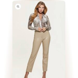 Wilfred Stylish Taupe - Beige Faux Leather Pants - Straight Leg - 5 Pockets